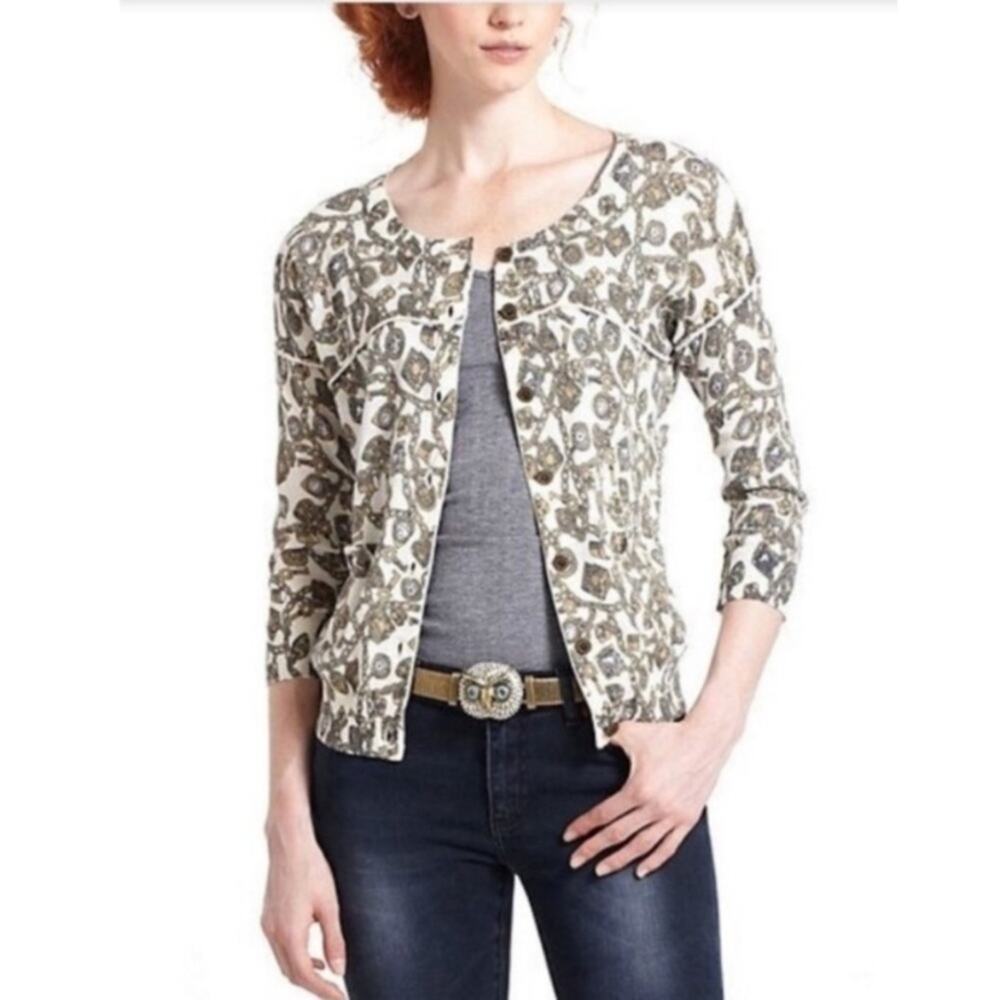 Anthropologie Charlie & Robin Charmed Chain Print Button Front Cardigan Large